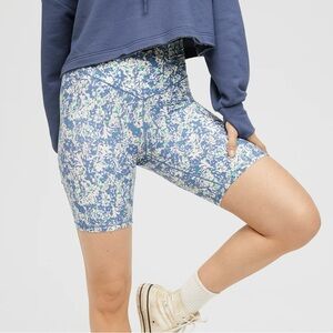 Offline Aerie Floral Crossover High Waist Bike Shorts Blue Small 7 Inch‎
